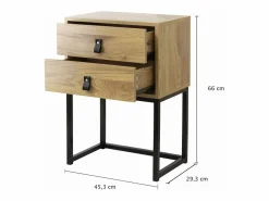 Calicosy Mesita de noche 2 cajones patas de metal efecto roble Beige Outlet