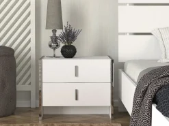 Vente-unique Mesita De Noche|Mesita de noche Art Déco con 2 cajones, blanca - CADEBA