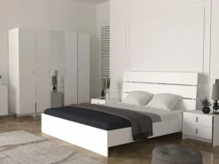 Vente-unique Mesita De Noche|Mesita de noche Art Déco con 2 cajones, blanca - CADEBA