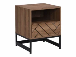 Vente-unique Mesita De Noche|Mesita de noche CARATANA con 1 cajón y 1 estante abierto en MDF y acero, acabado natural y negro -