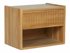 Vente-unique Mesita De Noche|Mesita de noche colgante con almacenamiento en madera de teca color natural - REVUKA