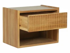 Vente-unique Mesita De Noche|Mesita de noche colgante con almacenamiento en madera de teca color natural - REVUKA