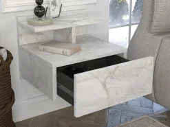 Mesita de noche colgante con 1 cajón y 1 estante efecto mármol - AZELNO^Vente-unique Discount