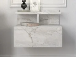 Mesita de noche colgante con 1 cajón y 1 estante efecto mármol - AZELNO^Vente-unique Discount