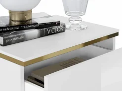 Vente-unique Mesita de noche con 2 cajones brillante y dorado - VUKIA de Pascal Morabito Blanco Discount