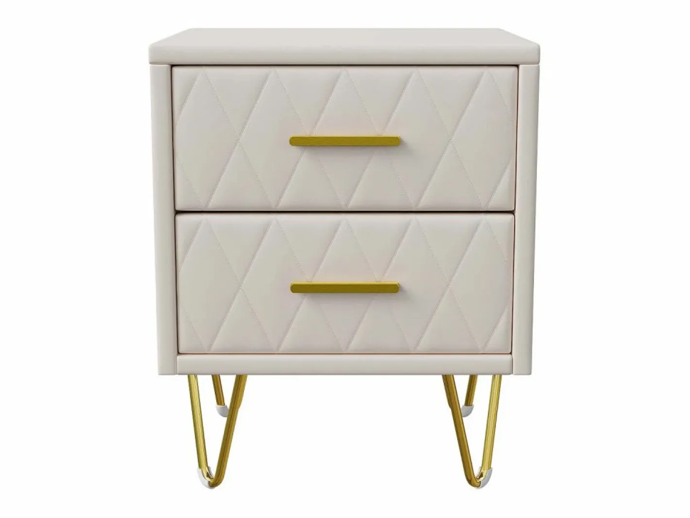Mesita de noche con 2 cajones, juego de 2, mesita de noche, mesa auxiliar con patas y tiradores de metal dorado, beige^ Clearance