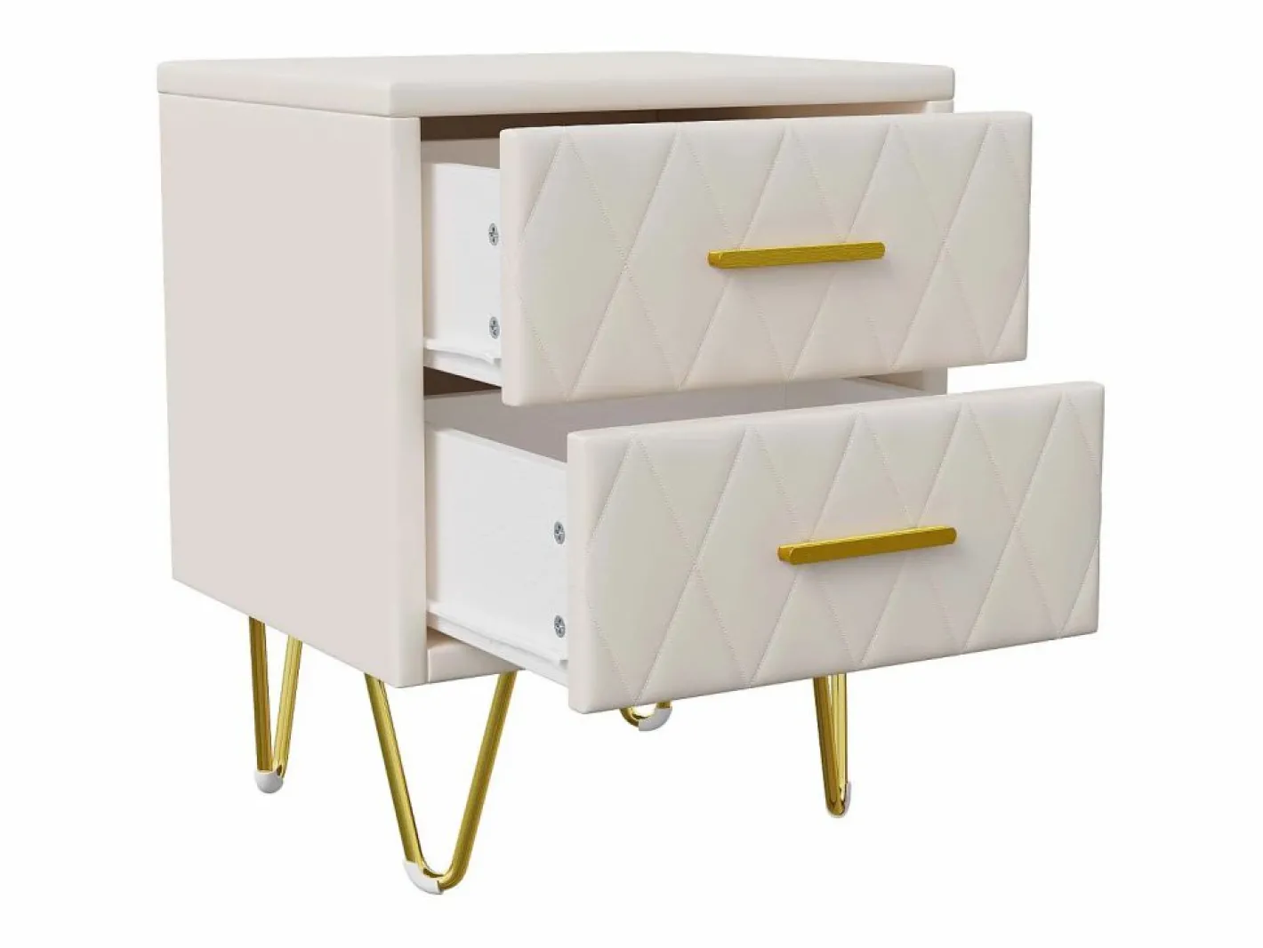 Mesita de noche con 2 cajones, juego de 2, mesita de noche, mesa auxiliar con patas y tiradores de metal dorado, beige^ Clearance