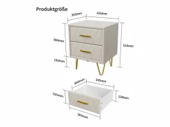 Mesita de noche con 2 cajones, juego de 2, mesita de noche, mesa auxiliar con patas y tiradores de metal dorado, beige^ Clearance