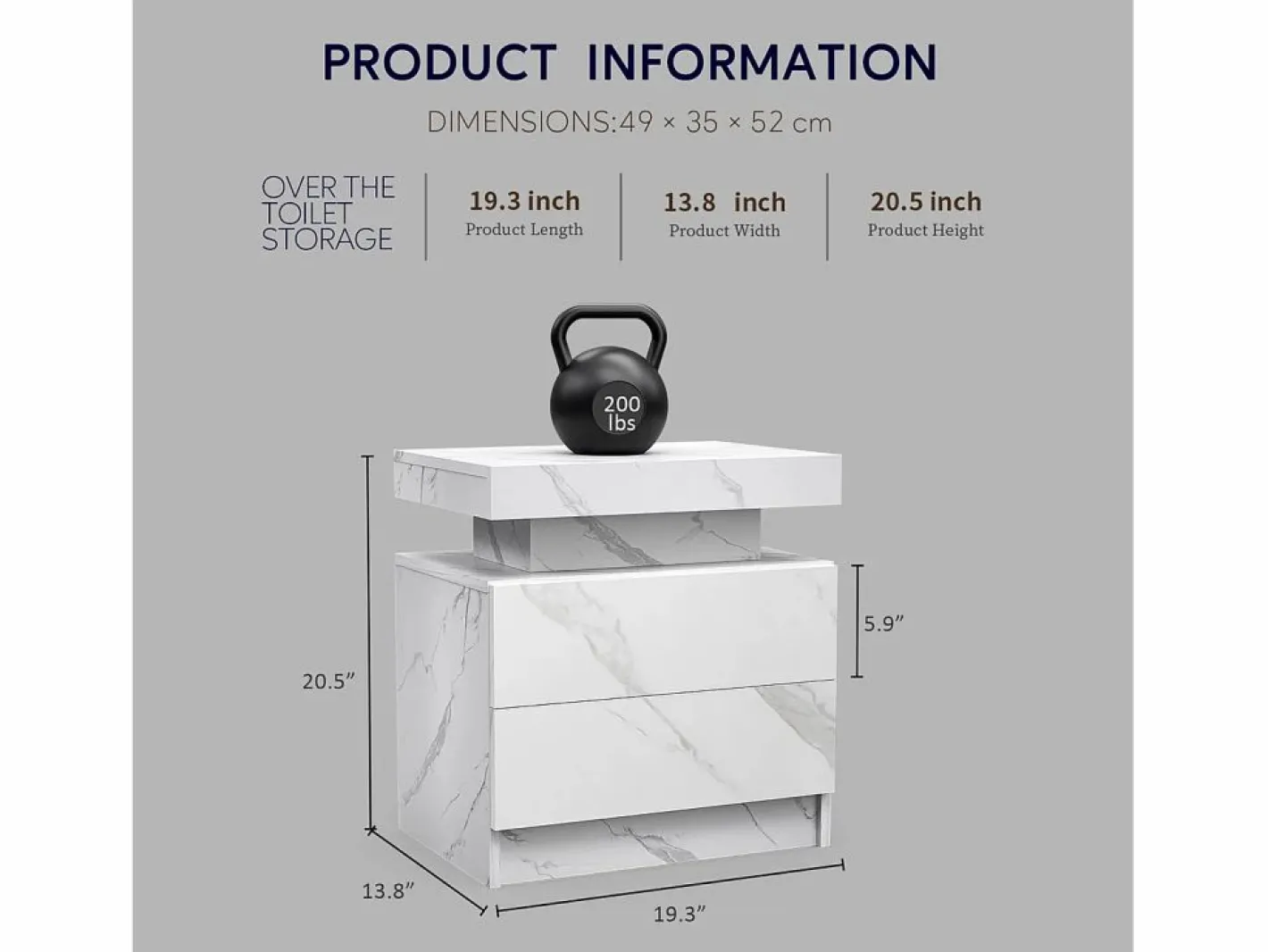 Mesita De Noche|Mesita de noche con 2 cajones - Mesita de noche con iluminación LED - blanca - para dormitorio