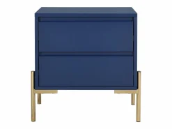 Vente-unique Mesita de noche con 2 cajones de MDF y metal en color lacado y dorado - KORASA Azul Online