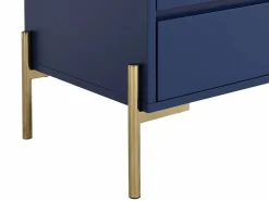 Vente-unique Mesita de noche con 2 cajones de MDF y metal en color lacado y dorado - KORASA Azul Online