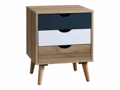 Mesita de noche con 3 cajones, blanco natural y azul marino - LURVIA^Vente-unique Outlet