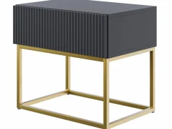 Mesita de noche con cajón - 50cm - negra con patas de metal dorado - VELDIO^SELSEY Online