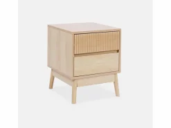 Sweeek Mesita de noche con efecto madera, 2 cajones madera clara Marru00f3n Outlet