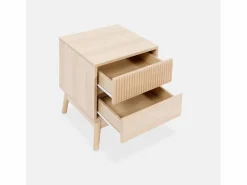 Sweeek Mesita de noche con efecto madera, 2 cajones madera clara Marru00f3n Outlet