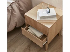 Sweeek Mesita de noche con efecto madera, 2 cajones madera clara Marru00f3n Outlet