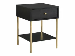 Vente-unique Mesita De Noche|Mesita de noche conjunto de 2 con 1 cajón de MDF y metal en color negro y dorado - MILAVIA