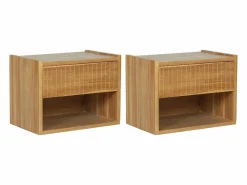 Vente-unique Mesita De Noche|Mesita de noche Conjunto de 2 suspendidas con almacenamiento madera de teca color natural - REVUKA