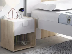 Mesita de noche conjunto de 2 con cajón y estante color natural y blanco - SONIA^Vente-unique