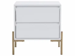Vente-unique Mesita de noche conjunto de 2 con 2 cajones en MDF y metal lacado y dorado - KORASA Blanco Sale