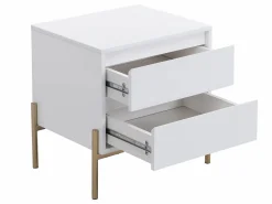 Vente-unique Mesita de noche conjunto de 2 con 2 cajones en MDF y metal lacado y dorado - KORASA Blanco Sale