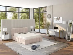 Vente-unique Mesita de noche conjunto de 2 con 2 cajones en MDF y metal lacado y dorado - KORASA Blanco Sale
