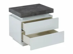 Mesita de noche Conjunto de 2 con 2 cajones en MDF lacado con LEDs blanco y cemento - HALO II^Vente-unique Outlet