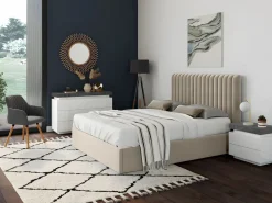 Mesita de noche Conjunto de 2 con 2 cajones en MDF lacado con LEDs blanco y cemento - HALO II^Vente-unique Outlet