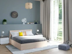 Mesita de noche Conjunto de 2 con 2 cajones en MDF lacado con LEDs blanco y cemento - HALO II^Vente-unique Outlet