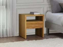 Vente-unique Mesita de noche Conjunto de 2 con 1 cajón y 1 hueco en madera de teca color natural - REVUKA Color natural claro Hot