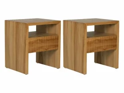 Vente-unique Mesita de noche Conjunto de 2 con 1 cajón y 1 hueco en madera de teca color natural - REVUKA Color natural claro Hot
