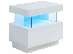 Vente-unique Mesita de noche de 2 piezas con cajón y hueco con LED, MDF lacado - FABIO II Blanco Discount