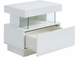 Vente-unique Mesita de noche de 2 piezas con cajón y hueco con LED, MDF lacado - FABIO II Blanco Discount