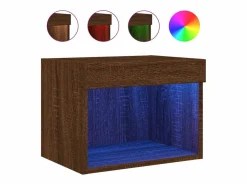 Mesita de noche de pared con luces LED roble marrón^Clicnbuy Clearance