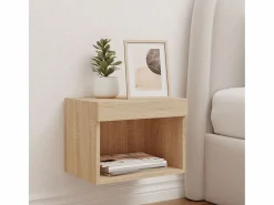 Mesita de noche de pared con luces LED roble Sonoma^Clicnbuy Hot