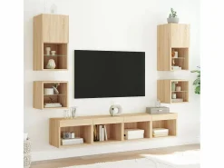 Mesita de noche de pared con luces LED roble Sonoma^Clicnbuy Hot