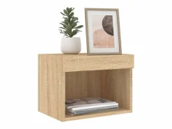 Mesita de noche de pared con luces LED roble Sonoma^Clicnbuy Hot