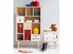 Mesita de noche de pino infantil con dibujo de gato Blanco Outlet