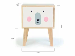 Mesita de noche de pino infantil con dibujo de oso Rosa palo Hot