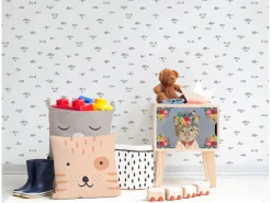 Mesita de noche de pino para niños con dibujo de gato floral. Multicolor Discount