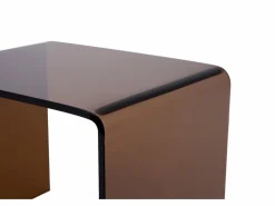 Vente-unique Mesita de noche de vidrio templado curvado en color marrón - SUZANA Transparente / Marru00f3n Online