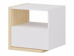 Vente-unique Mesita De Noche|Mesita de noche escandinava 1 cajón y 1 estante en color blanco y natural - NAPOLI II
