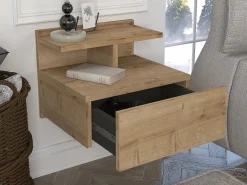 Vente-unique Mesita de noche flotante con 1 cajón y 1 estante color natural - AZELNO Color natural claro