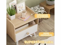 AIYAPLAY Mesita de noche infantil Drácena 1 compartimento + cajón +3A /natural 40x40x32,5 cm Blanco Hot