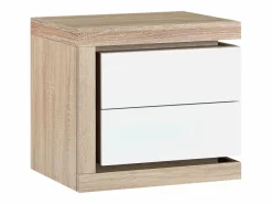 Mesita de noche (lado izquierdo) 2 cajones con LEDs MDF lacado blanco y natural - FLARANCIA^Vente-unique Online