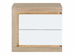 Mesita de noche (lado izquierdo) 2 cajones con LEDs MDF lacado blanco y natural - FLARANCIA^Vente-unique Online