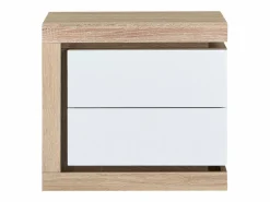 Mesita de noche (lado izquierdo) 2 cajones con LEDs MDF lacado blanco y natural - FLARANCIA^Vente-unique Online