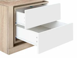 Mesita de noche (lado izquierdo) 2 cajones con LEDs MDF lacado blanco y natural - FLARANCIA^Vente-unique Online