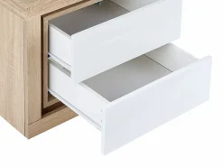 Mesita de noche (lado izquierdo) 2 cajones con LEDs MDF lacado blanco y natural - FLARANCIA^Vente-unique Online