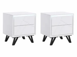 Mesita de noche lote de 2 con 2 cajones y LEDs en MDF lacado - SALIANO^Vente-unique Discount